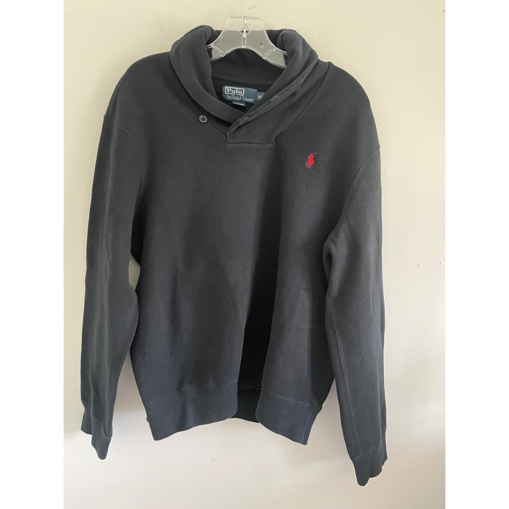 Polo Ralph Lauren Mens Shawl Collar Pullover Sweatshirt Black Red Pony XL